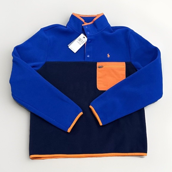 Polo Ralph Lauren Fleece Jacket Youth Large QTR Snap Performance Pullover Blue - Picture 1 of 7